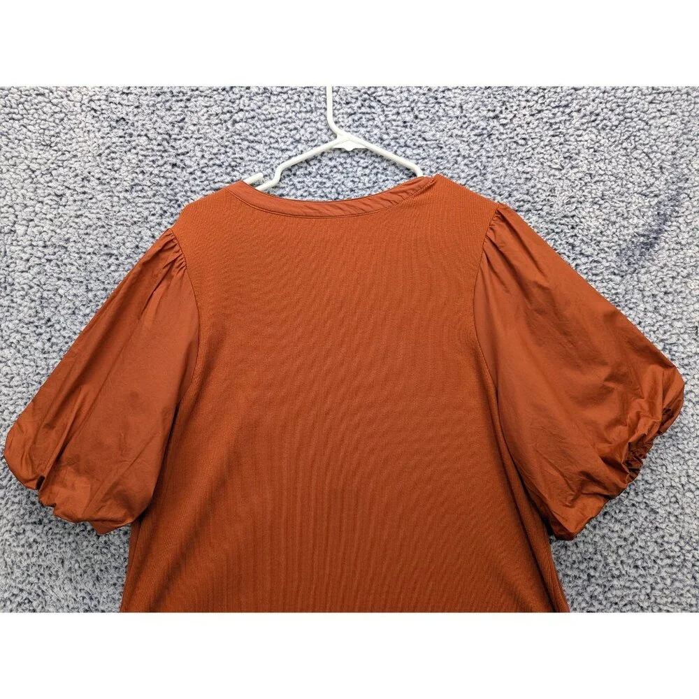 Old Navy Rust Orange Puff Sleeve Henley Top